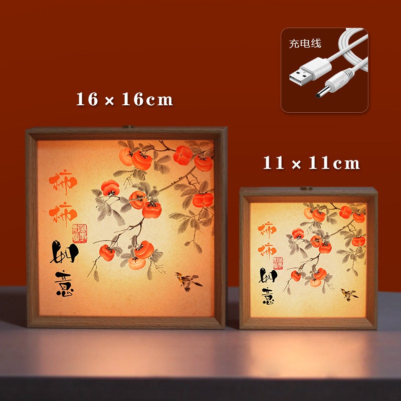 New National Trend Square Po Frame Night Light Retro Calligraphy Atmosphere Light Table Handmade Diy Creative Gift Light Painting - Image 5